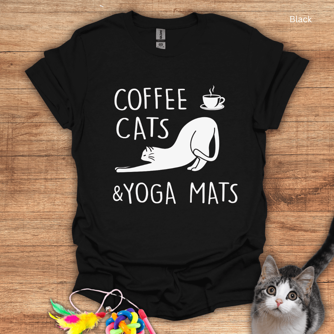 Coffee, Cats, and Yoga Mats T-Shirt