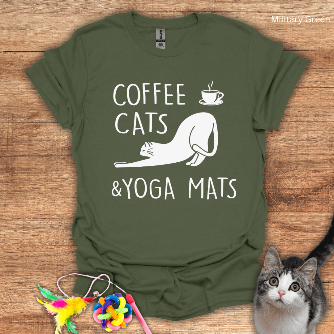 Coffee, Cats, and Yoga Mats T-Shirt